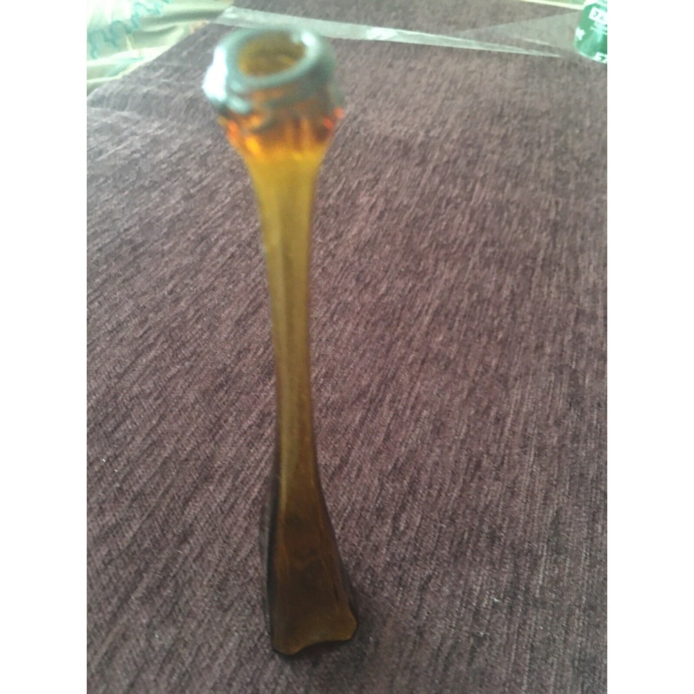 Unique Antique BURNT amber glass bottle 1 oz Weird odd shape stretched melted